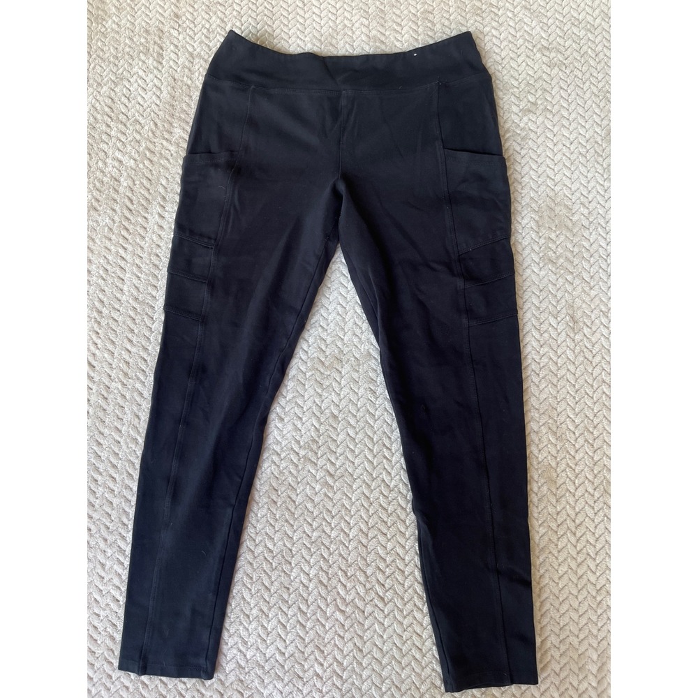 Mudd FLX Ponte Leggings Womens Large Black High Rise Cargo Pockets Activewear